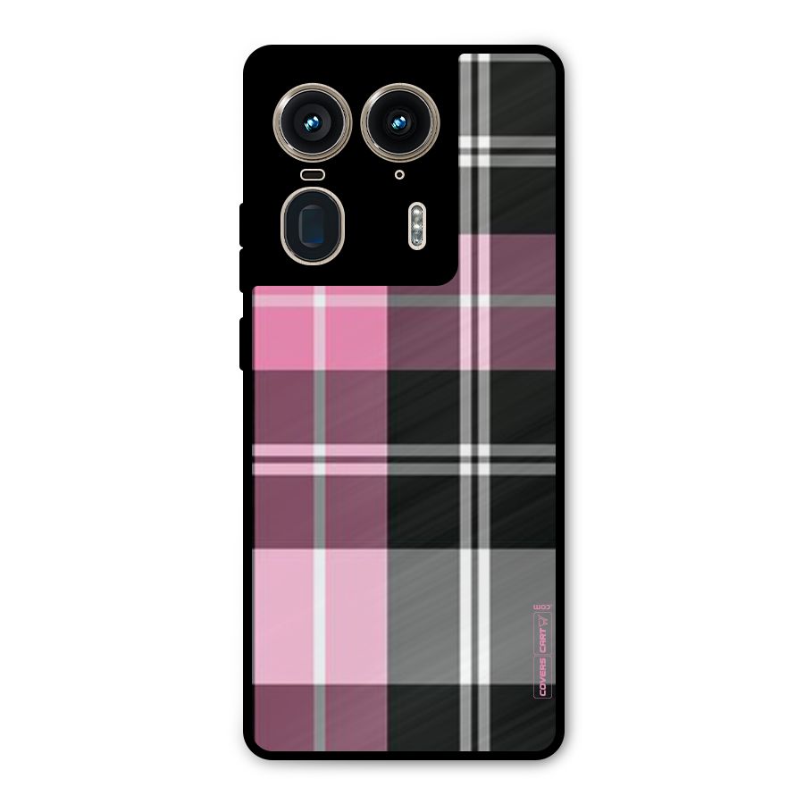 Pink Black Check Metal Back Case for Motorola Edge 50 Ultra