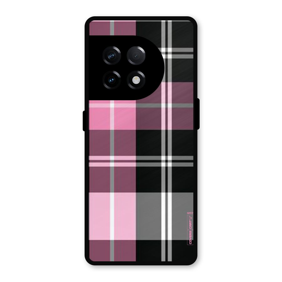 Pink Black Check Metal Back Case for OnePlus 11R