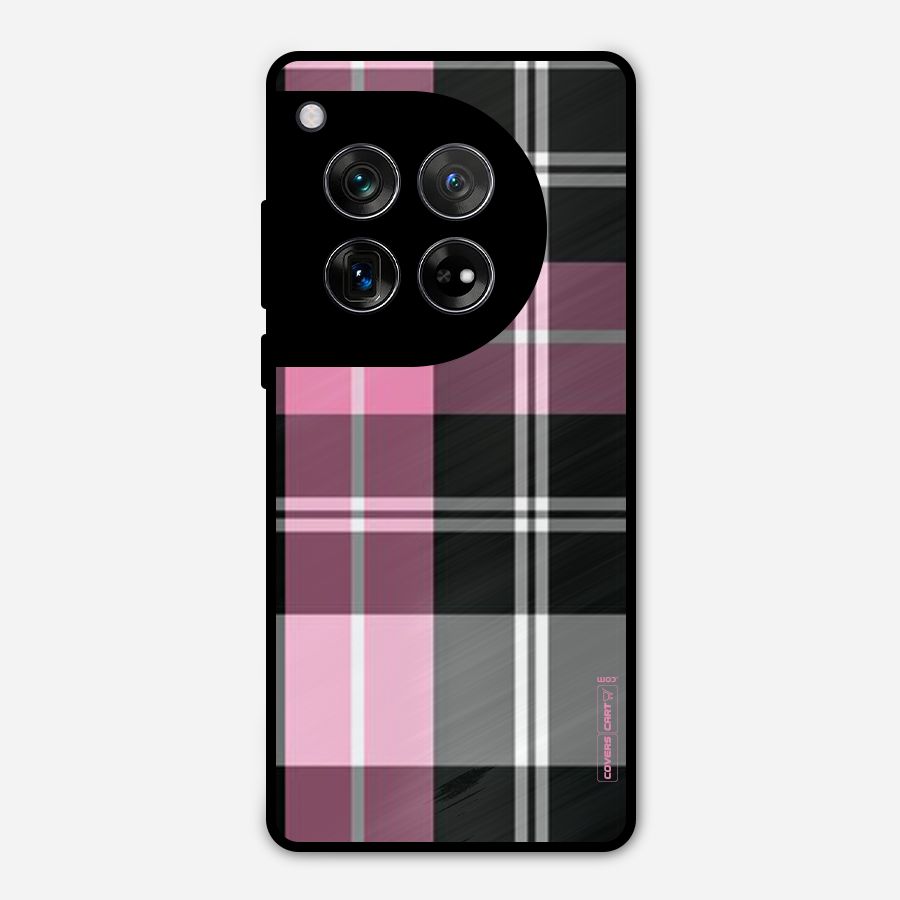 Pink Black Check Metal Back Case for OnePlus 12