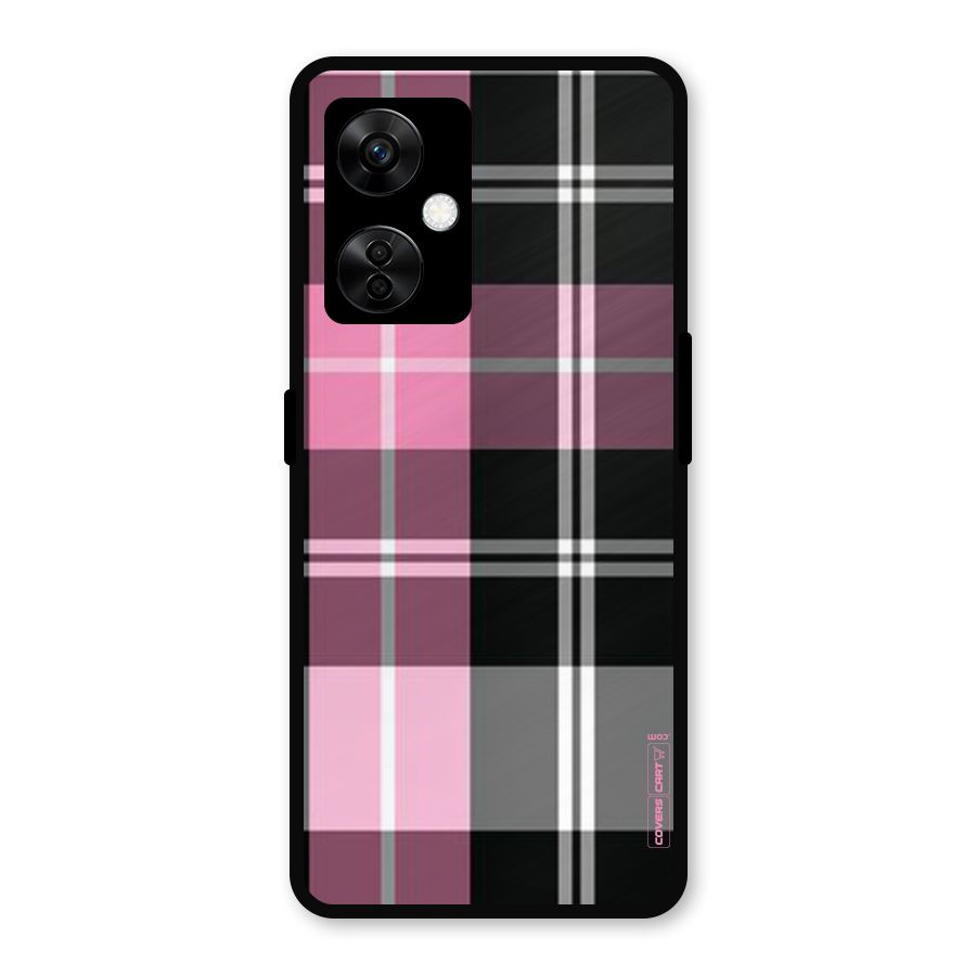 Pink Black Check Metal Back Case for OnePlus Nord CE 3 Lite