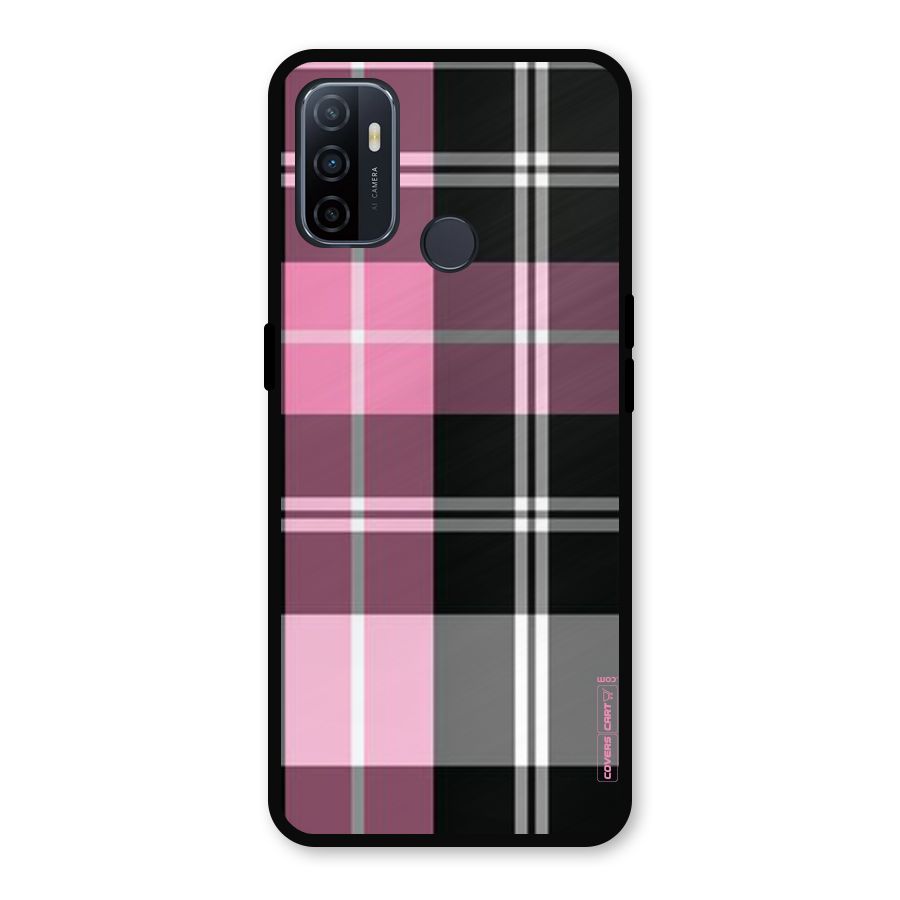 Pink Black Check Metal Back Case for Oppo A53