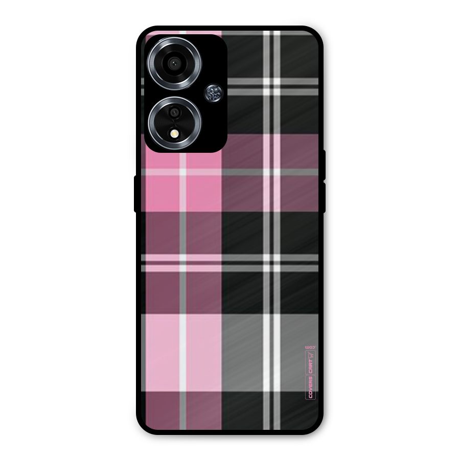 Pink Black Check Metal Back Case for Oppo A59