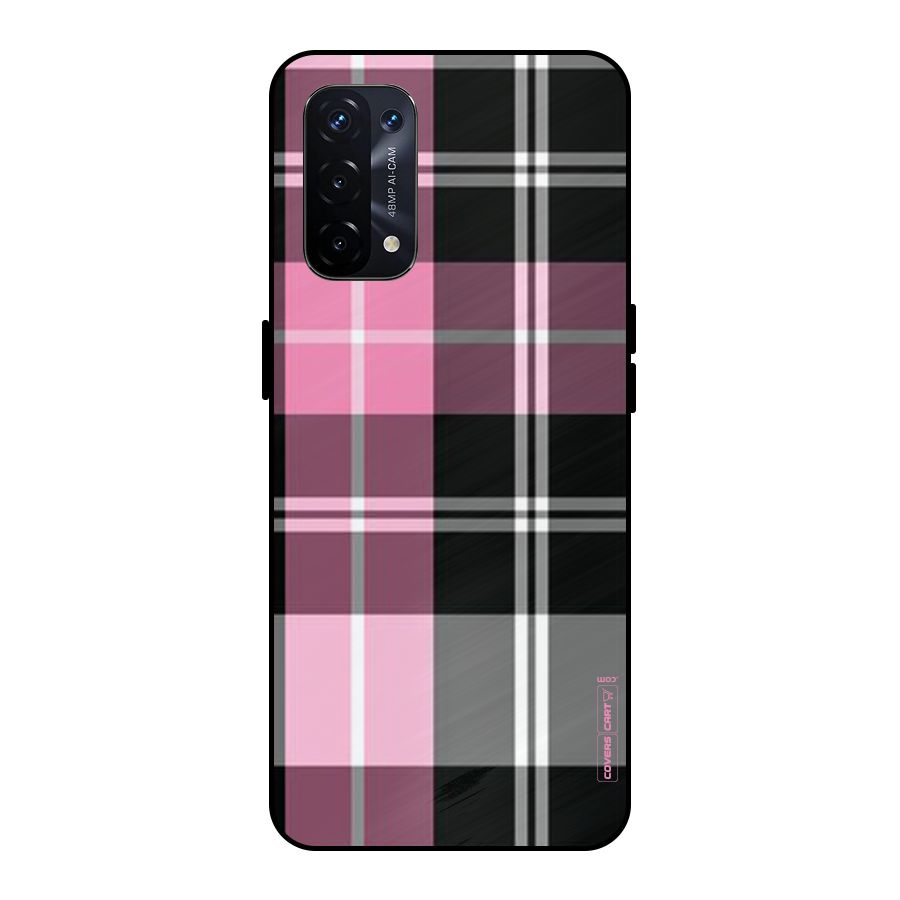 Pink Black Check Metal Back Case for Oppo A74 5G