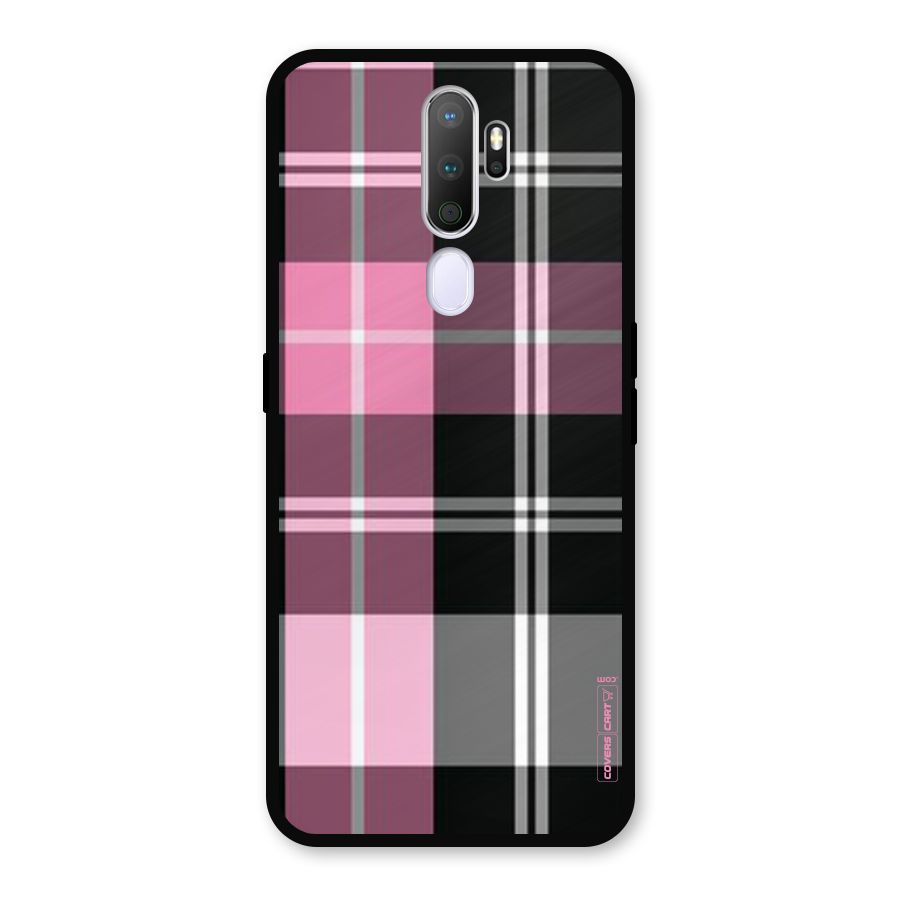 Pink Black Check Metal Back Case for Oppo A9 (2020)