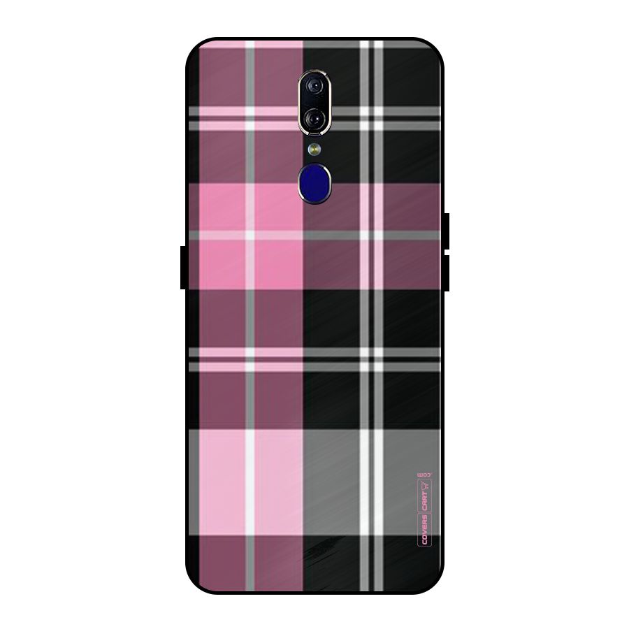 Pink Black Check Metal Back Case for Oppo F11