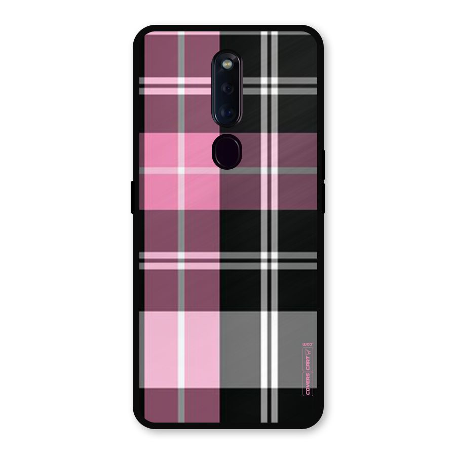 Pink Black Check Metal Back Case for Oppo F11 Pro