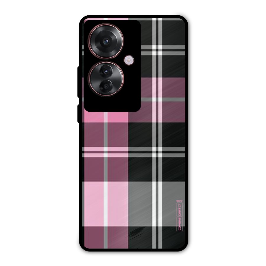Pink Black Check Metal Back Case for Oppo F25 Pro