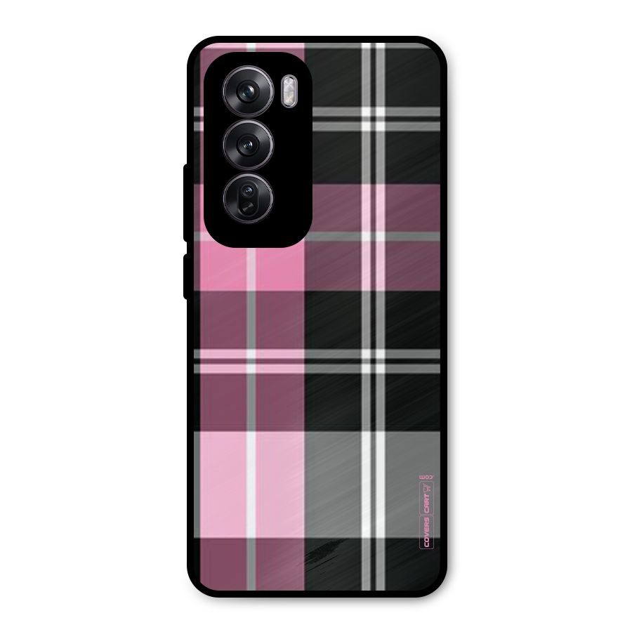 Pink Black Check Metal Back Case for Oppo Reno12 Pro