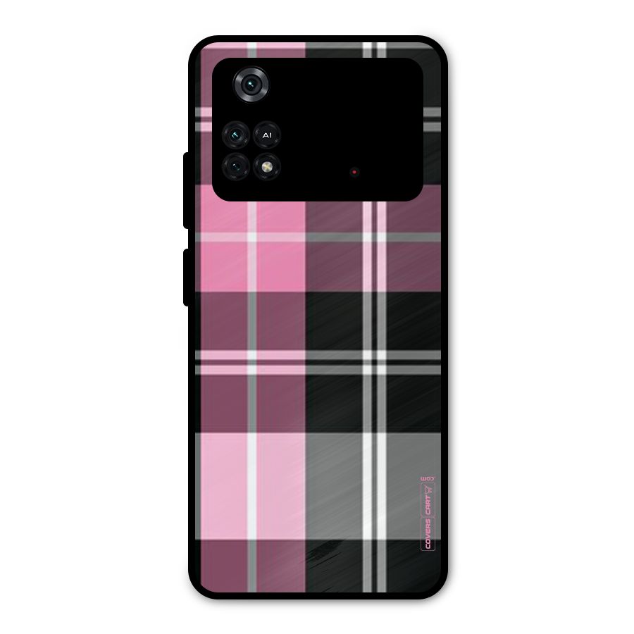 Pink Black Check Metal Back Case for Poco M4 Pro 4G