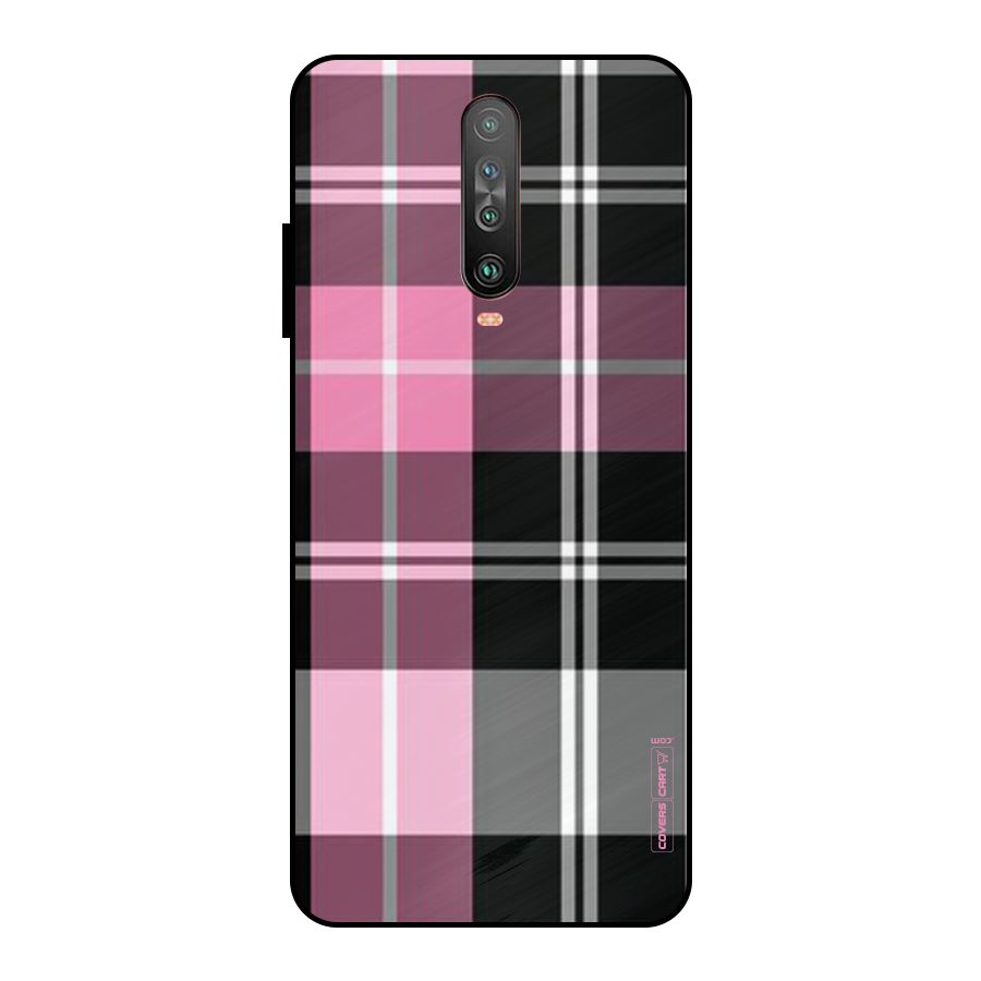 Pink Black Check Metal Back Case for Poco X2
