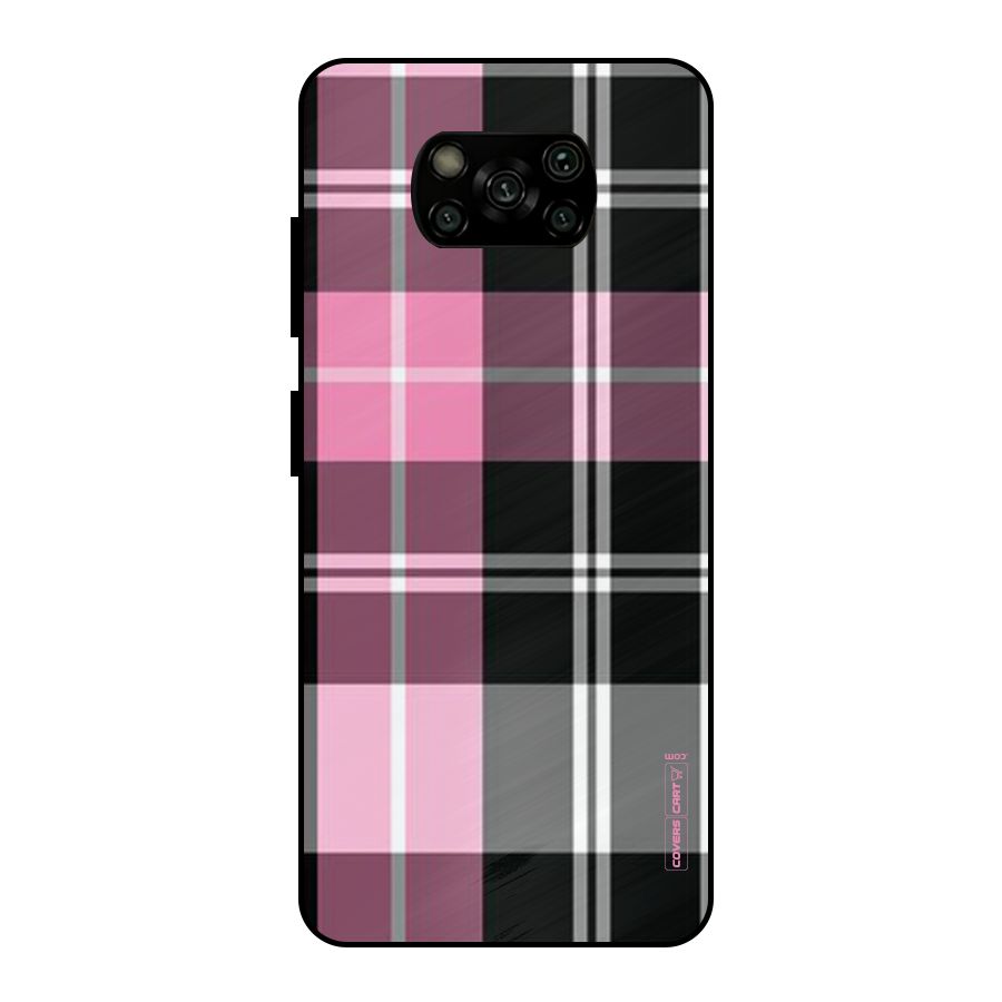 Pink Black Check Metal Back Case for Poco X3