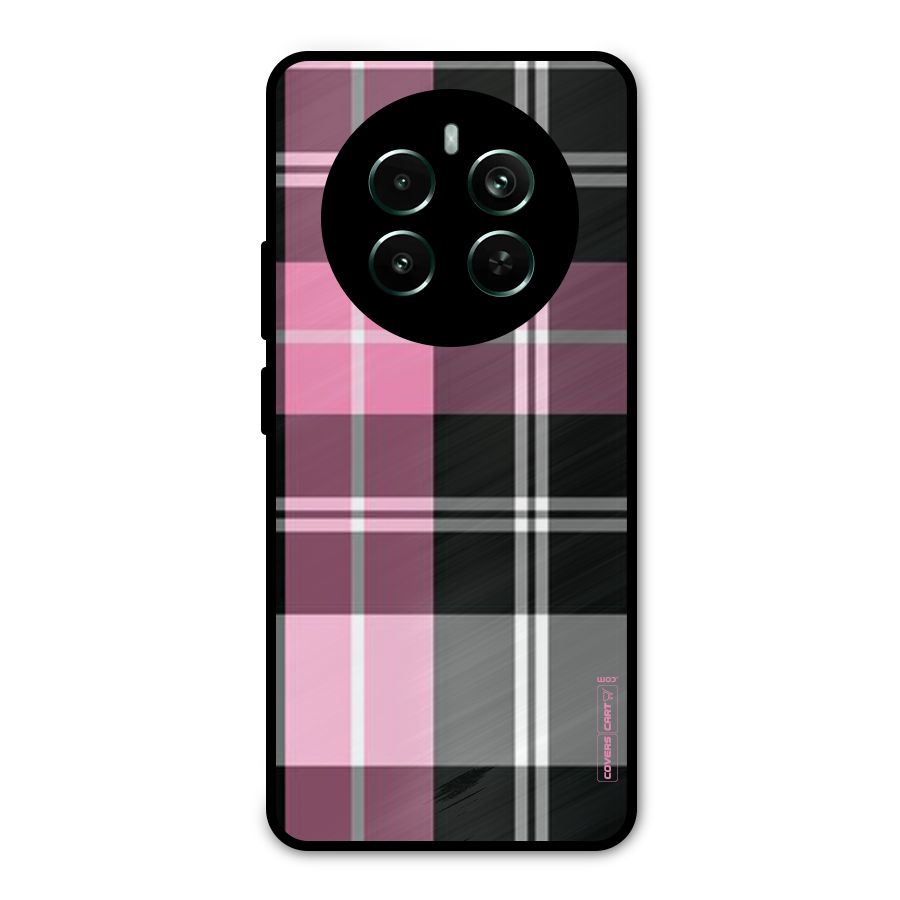 Pink Black Check Metal Back Case for Realme 12 Pro Plus