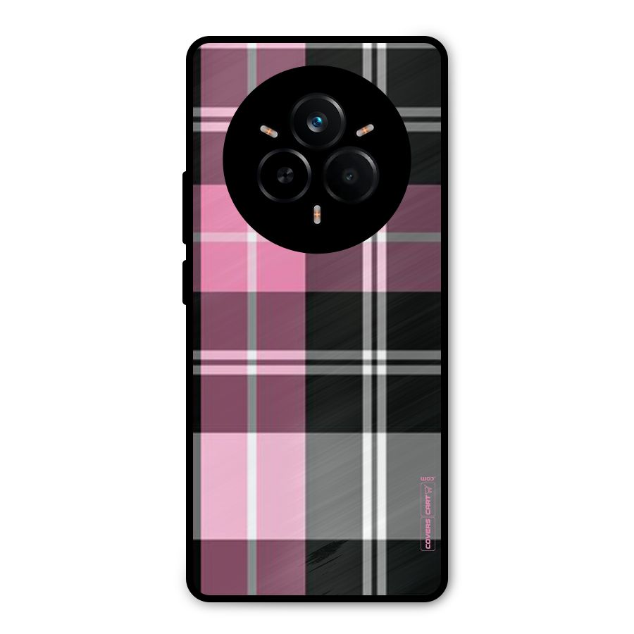 Pink Black Check Metal Back Case for Realme 14 Pro