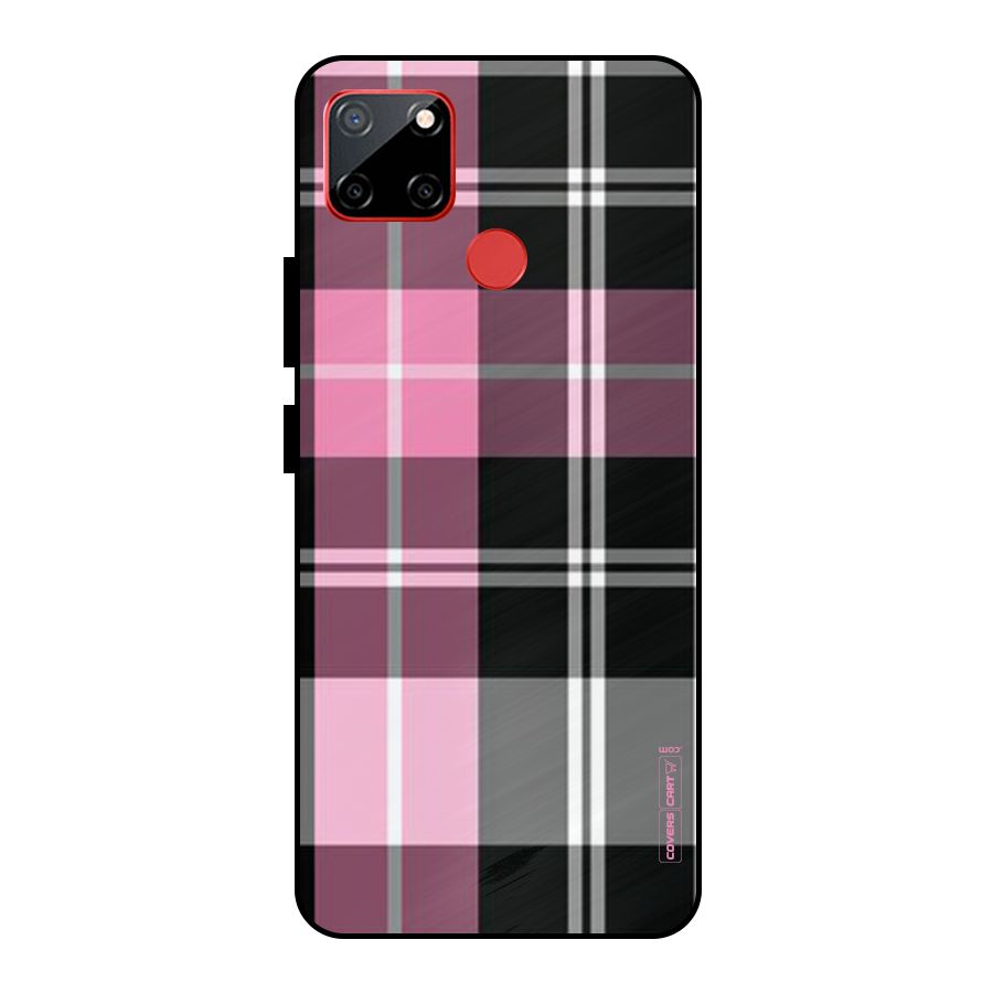 Pink Black Check Metal Back Case for Realme C12