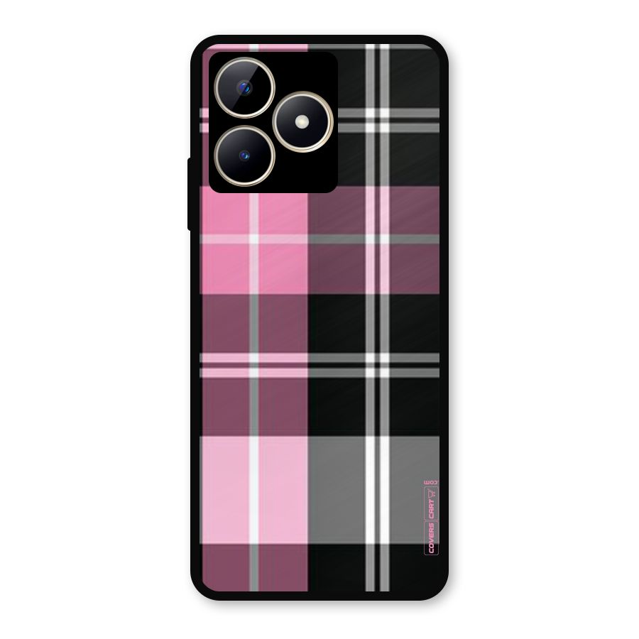 Pink Black Check Metal Back Case for Realme C53