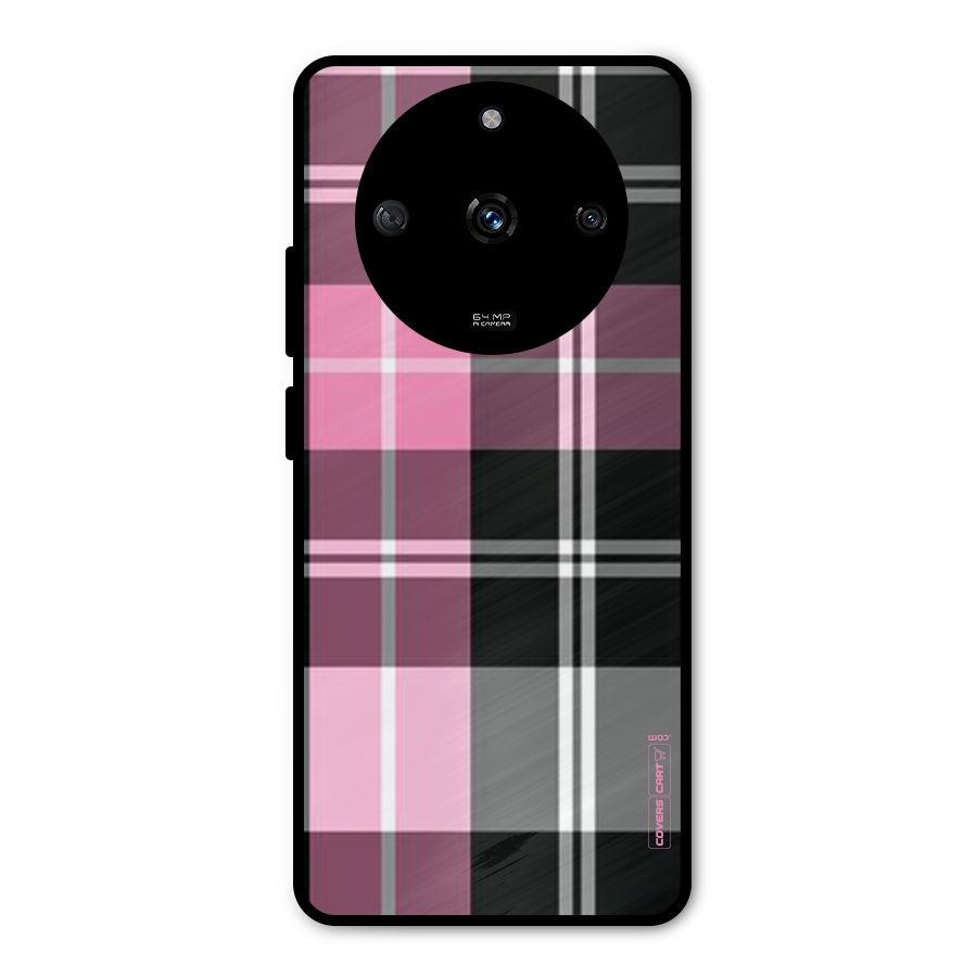 Pink Black Check Metal Back Case for Realme Narzo 60 5G