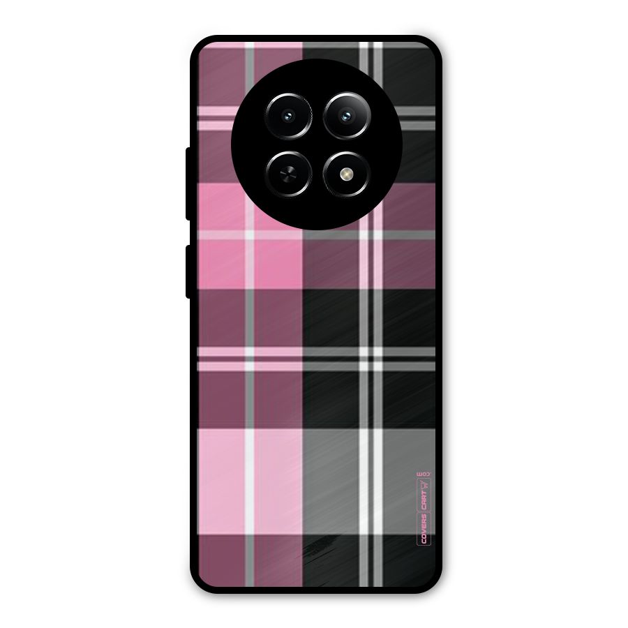 Pink Black Check Metal Back Case for Realme Narzo 70x 5G
