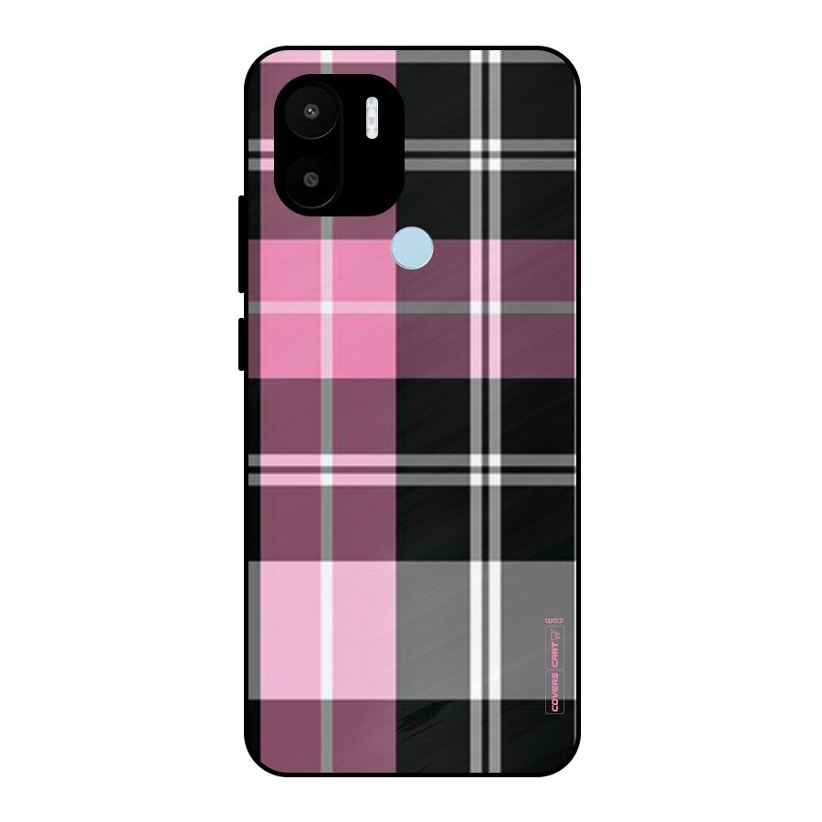 Pink Black Check Metal Back Case for Redmi A1+
