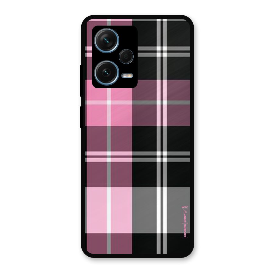 Pink Black Check Metal Back Case for Redmi Note 12 Pro Plus 5G