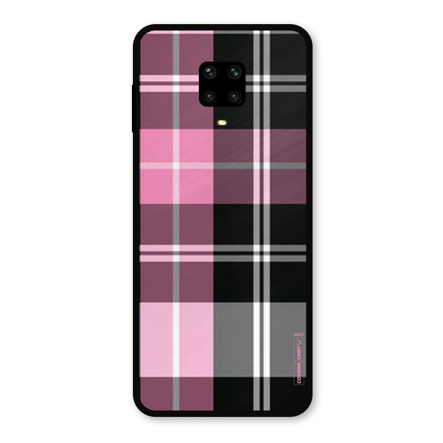 Pink Black Check Metal Back Case for Redmi Note 9 Pro