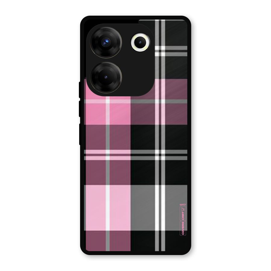 Pink Black Check Metal Back Case for Tecno Camon 20