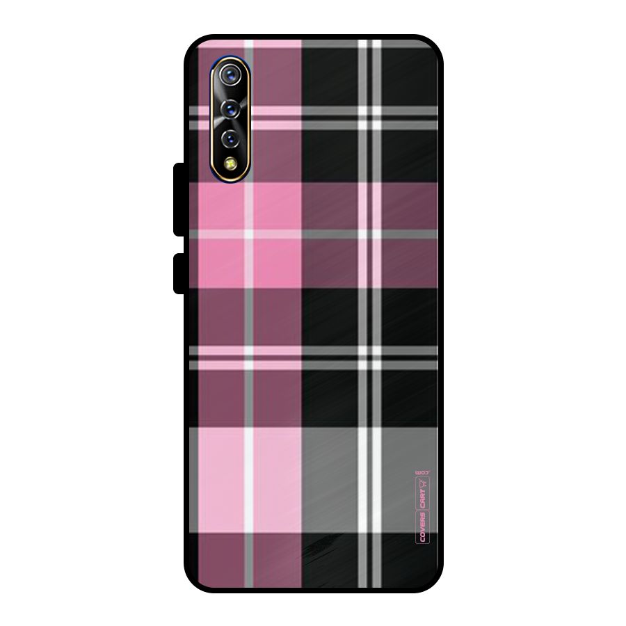 Pink Black Check Metal Back Case for Vivo S1