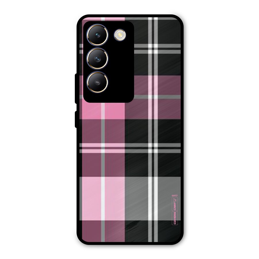 Pink Black Check Metal Back Case for Vivo T3 5G