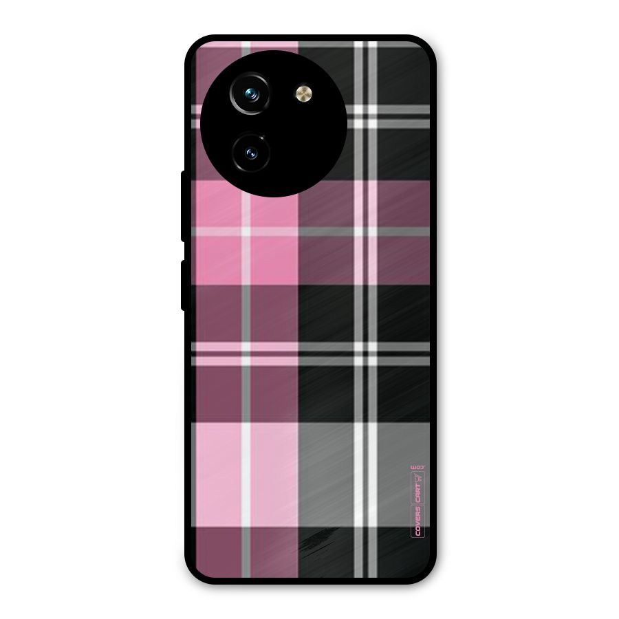 Pink Black Check Metal Back Case for Vivo T3x
