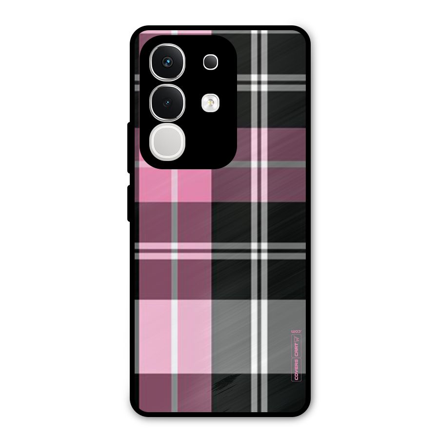 Pink Black Check Metal Back Case for Vivo T4x