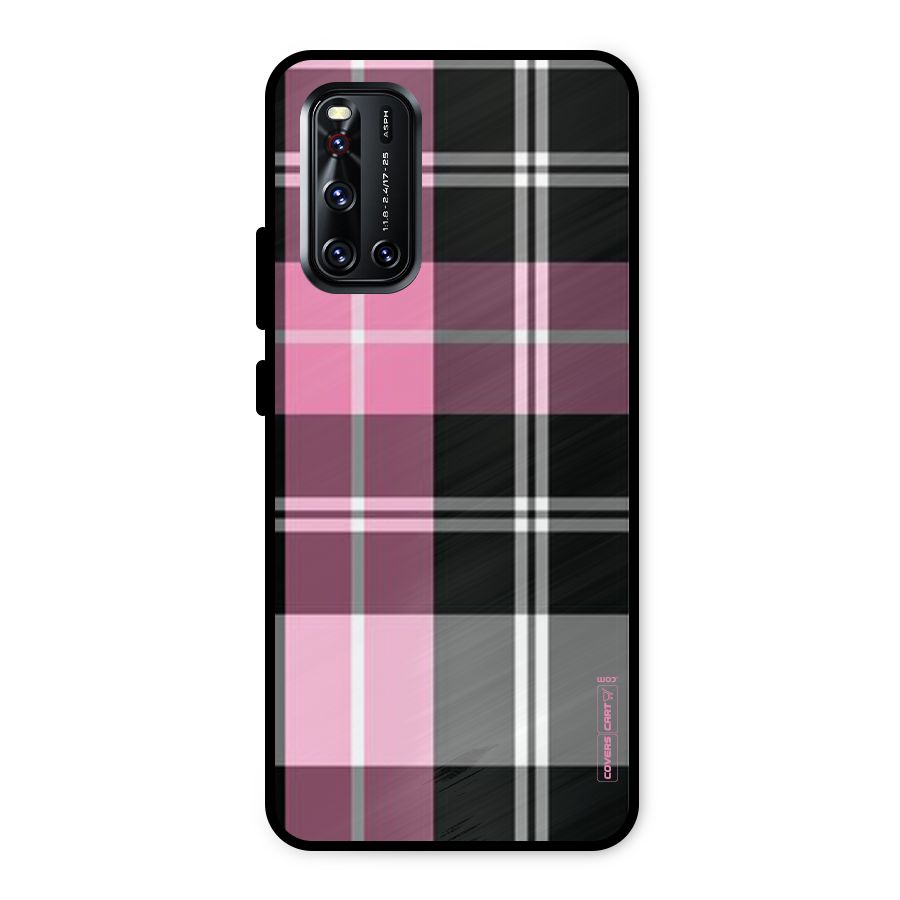 Pink Black Check Metal Back Case for Vivo V19