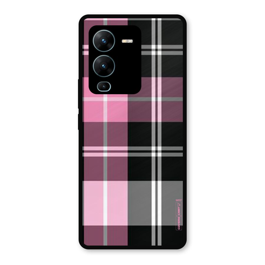 Pink Black Check Metal Back Case for Vivo V25 Pro