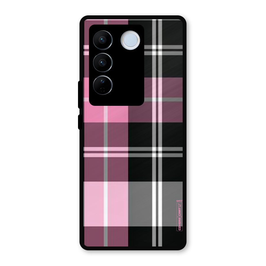 Pink Black Check Metal Back Case for Vivo V27