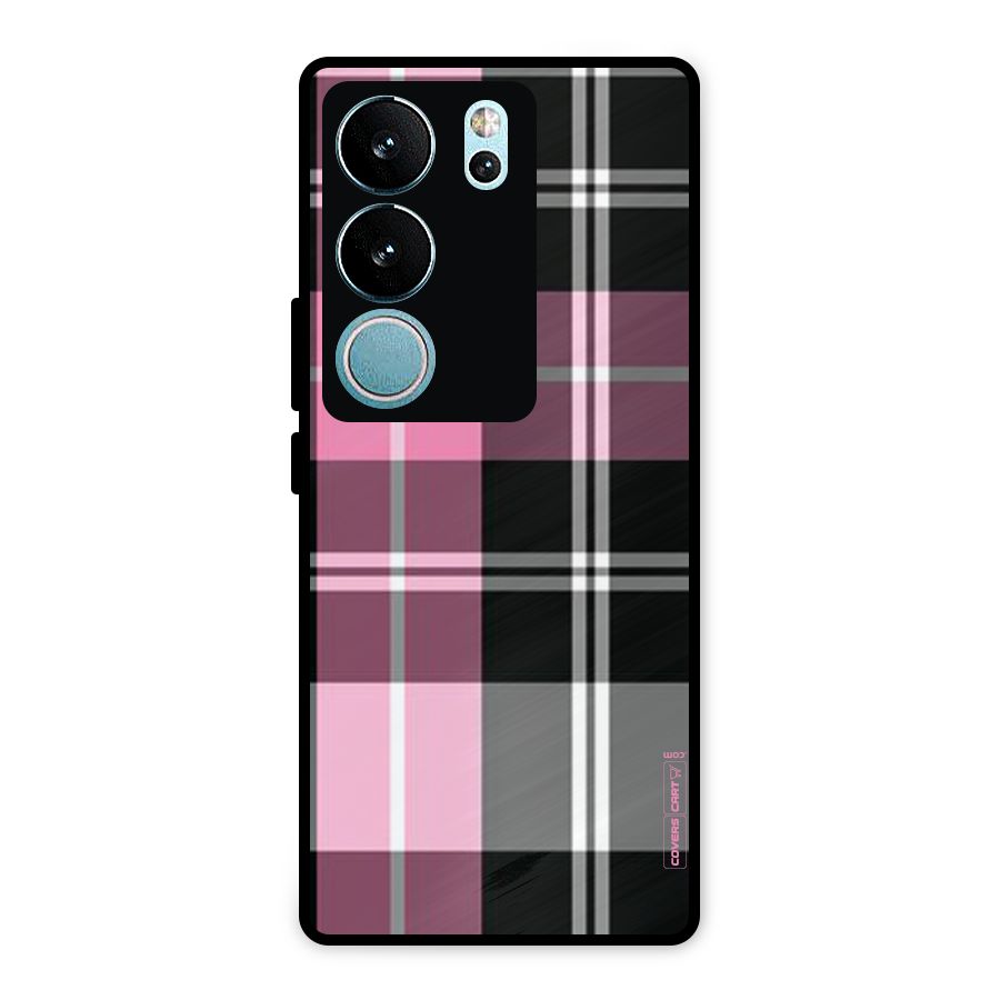 Pink Black Check Metal Back Case for Vivo V29