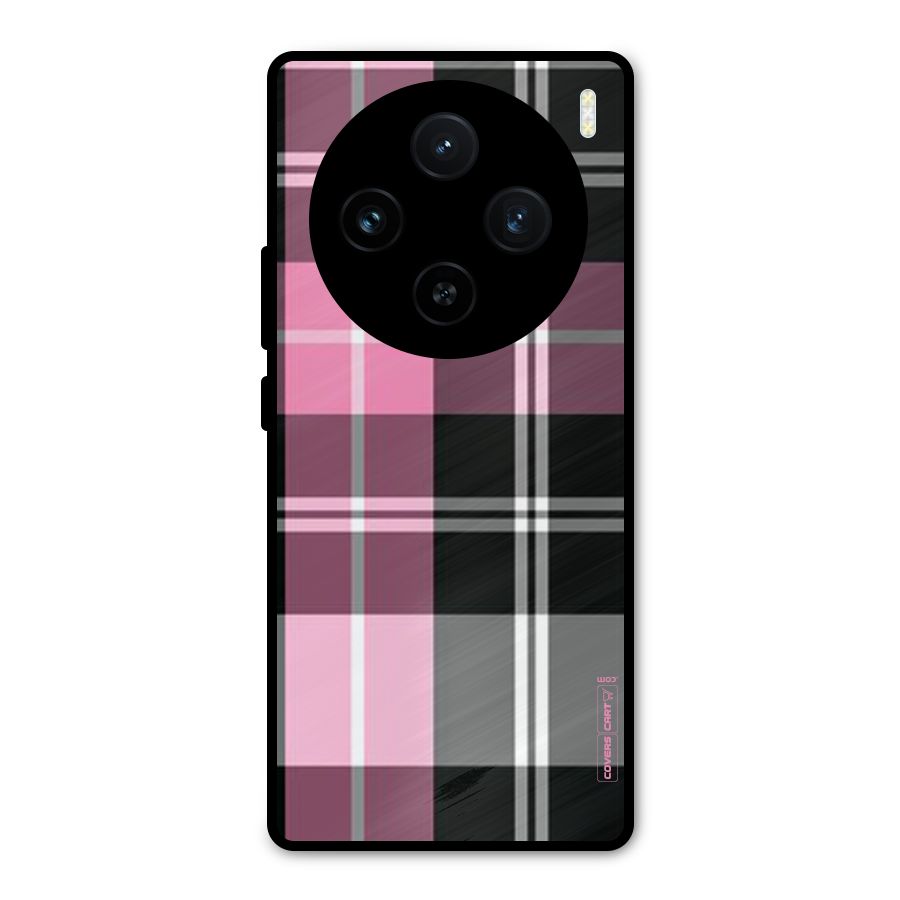 Pink Black Check Metal Back Case for Vivo X100