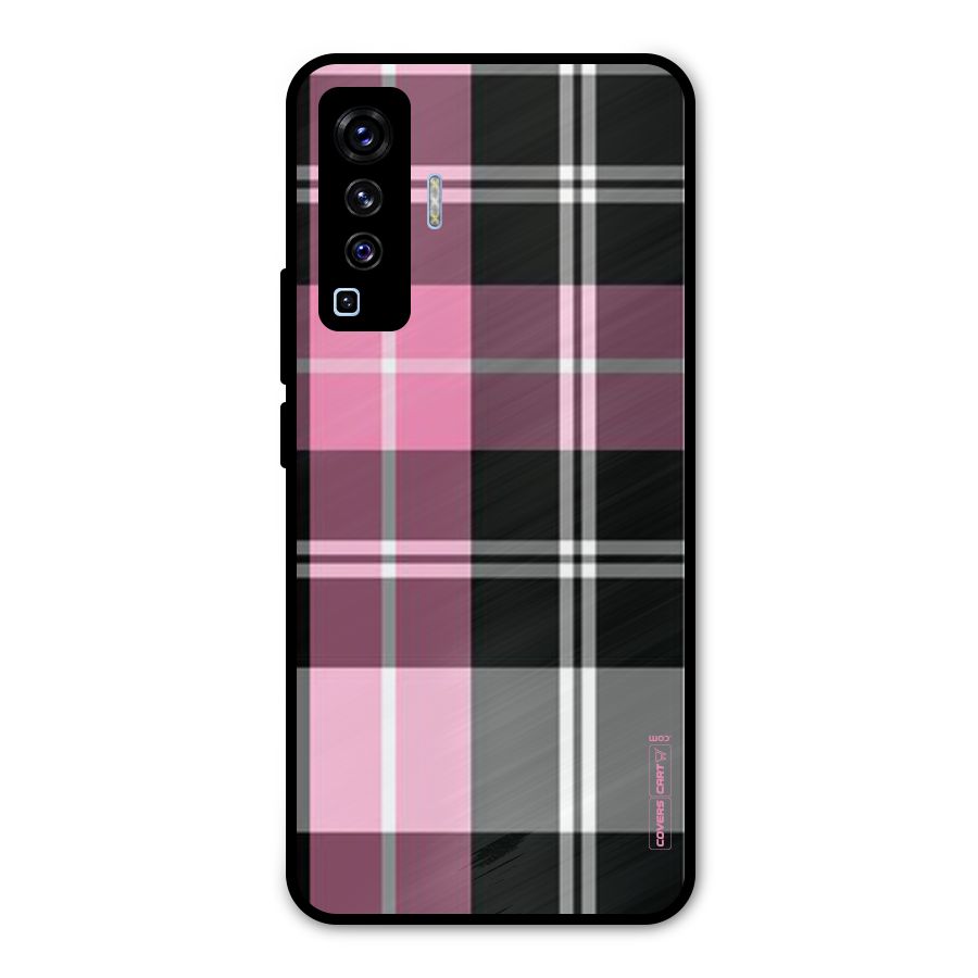 Pink Black Check Metal Back Case for Vivo X50