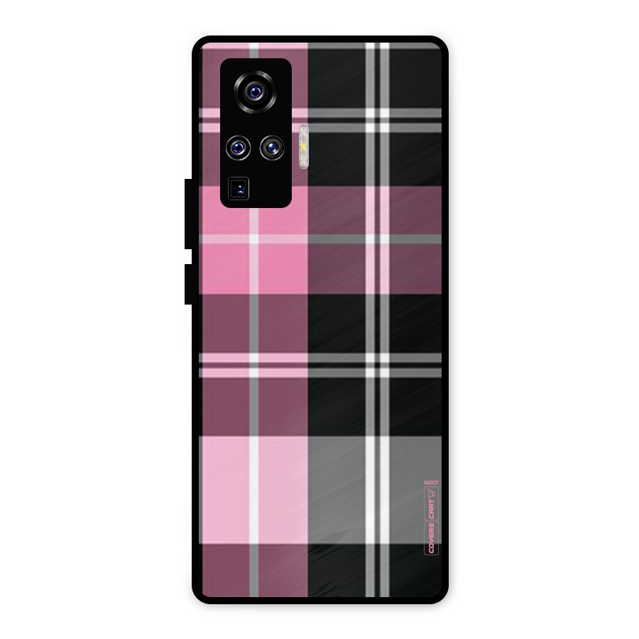 Pink Black Check Metal Back Case for Vivo X50 Pro