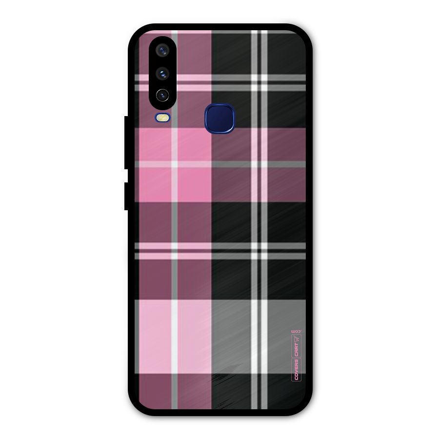 Pink Black Check Metal Back Case for Vivo Y15