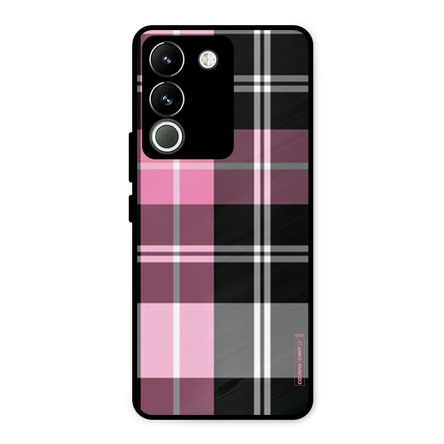 Pink Black Check Metal Back Case for Vivo Y200