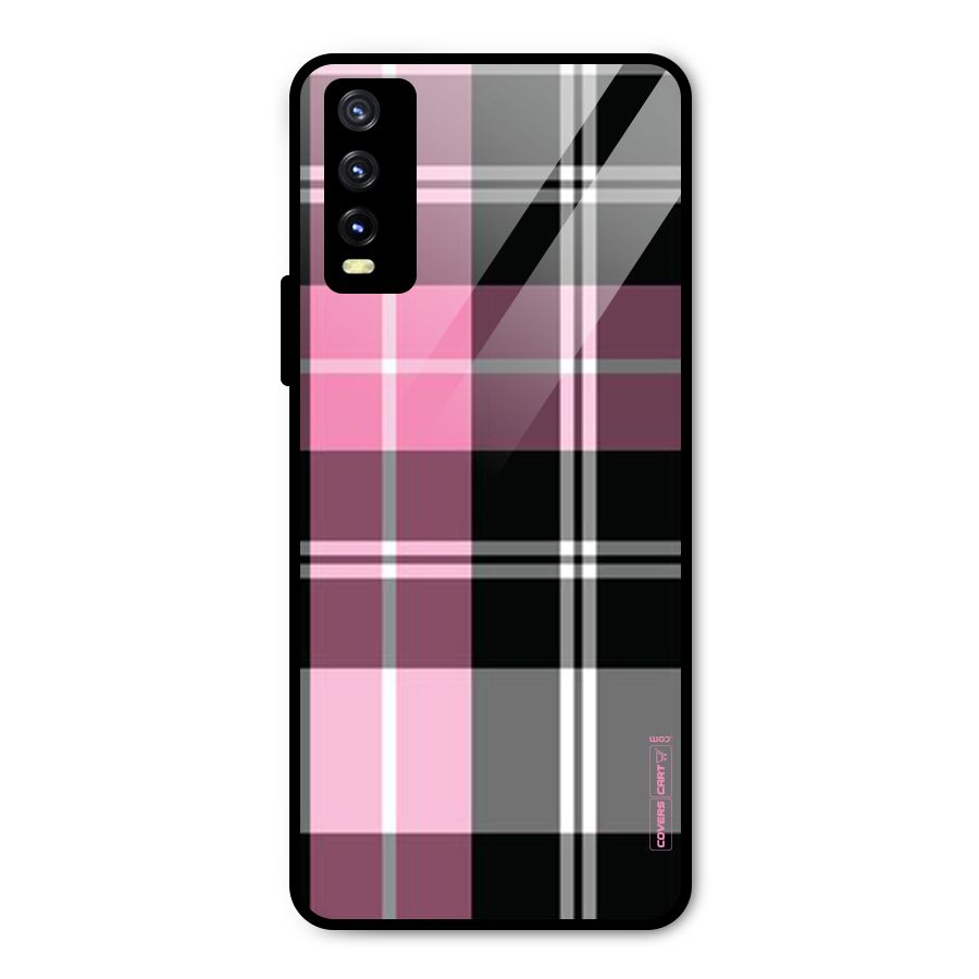 Pink Black Check Metal Back Case for Vivo Y20g