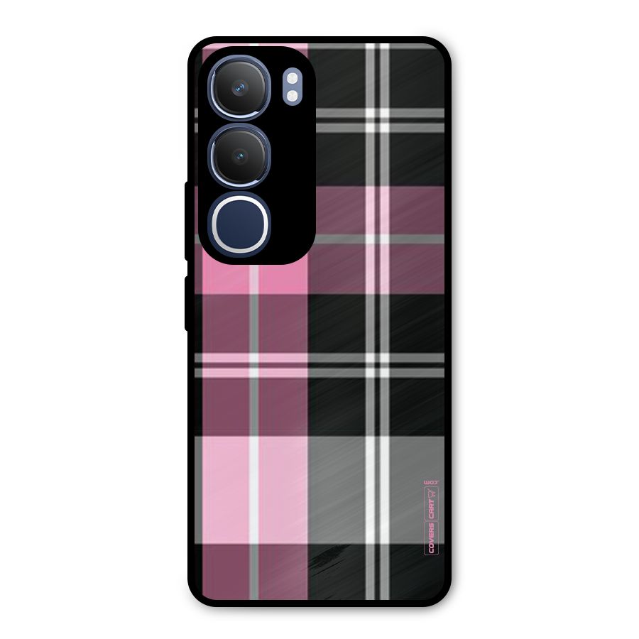 Pink Black Check Metal Back Case for Vivo Y29