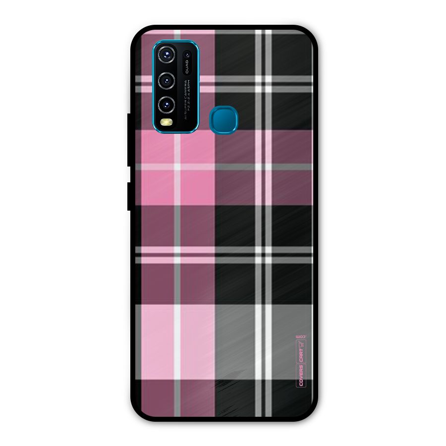 Pink Black Check Metal Back Case for Vivo Y30