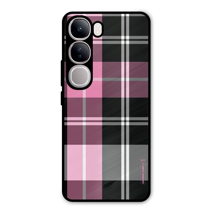 Pink Black Check Metal Back Case for Vivo Y300