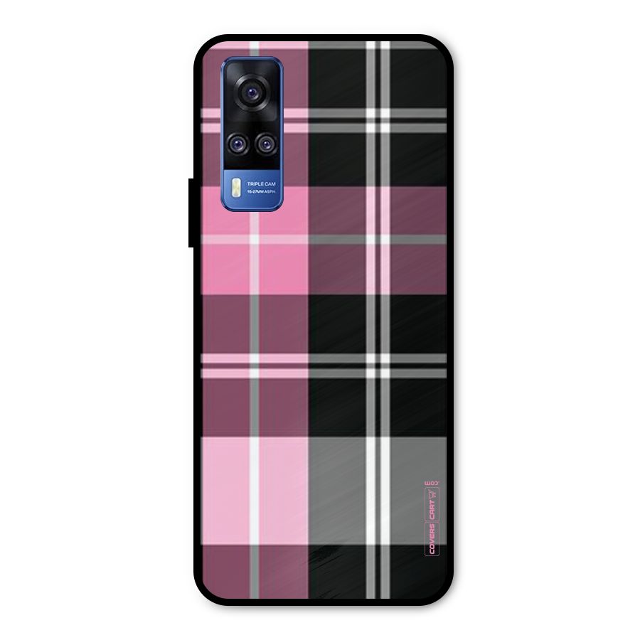 Pink Black Check Metal Back Case for Vivo Y31