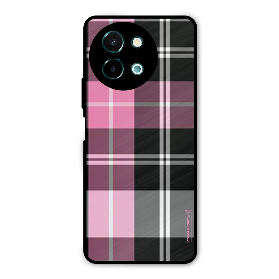 Pink Black Check Metal Back Case for Vivo Y58