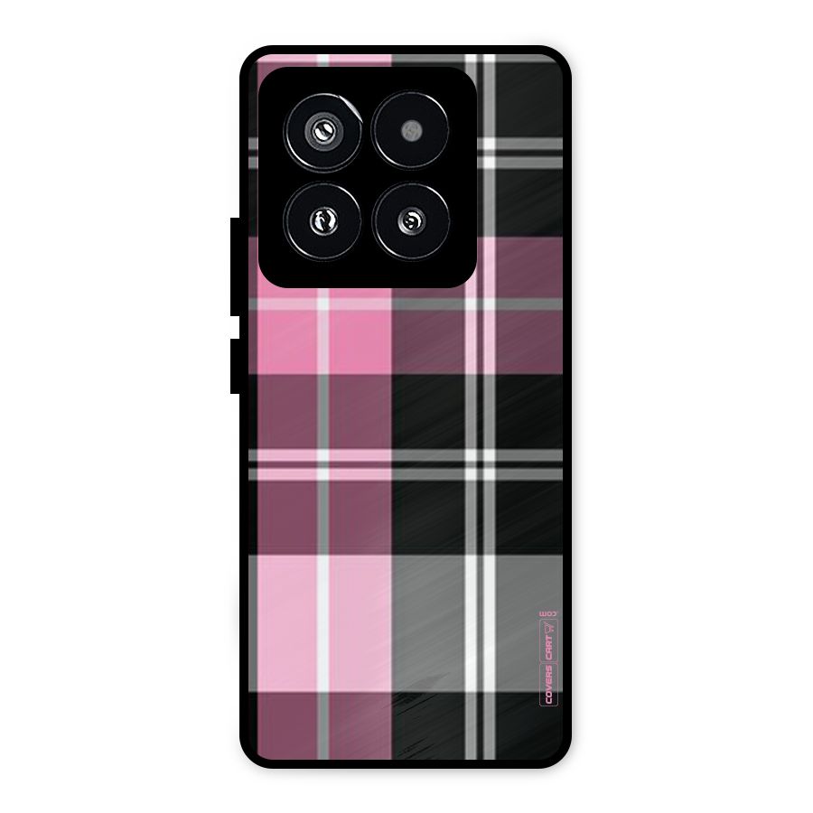 Pink Black Check Metal Back Case for Xiaomi 14 Pro