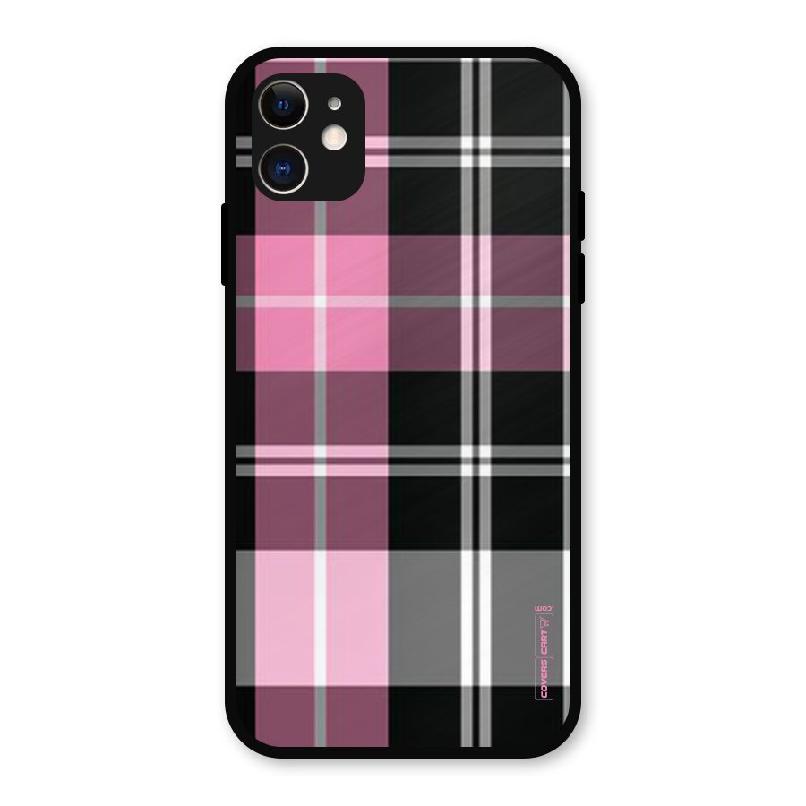 Pink Black Check Metal Back Case for iPhone 11