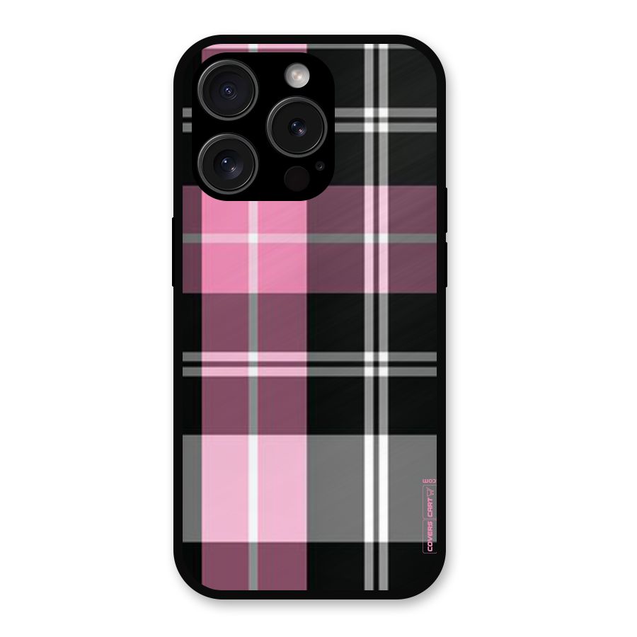 Pink Black Check Metal Back Case for iPhone 15 Pro