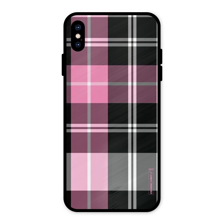 Pink Black Check Metal Back Case for iPhone XS Max