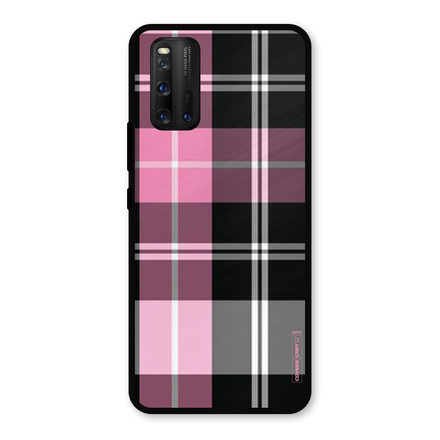 Pink Black Check Metal Back Case for iQOO 3