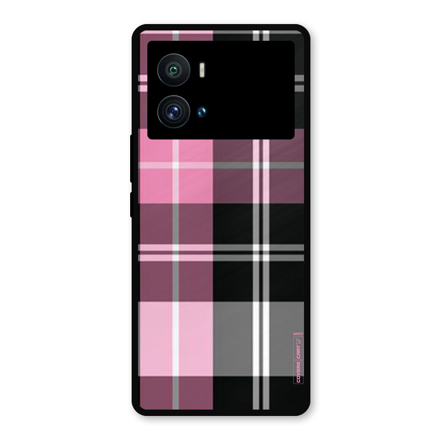 Pink Black Check Metal Back Case for iQOO 9 Pro